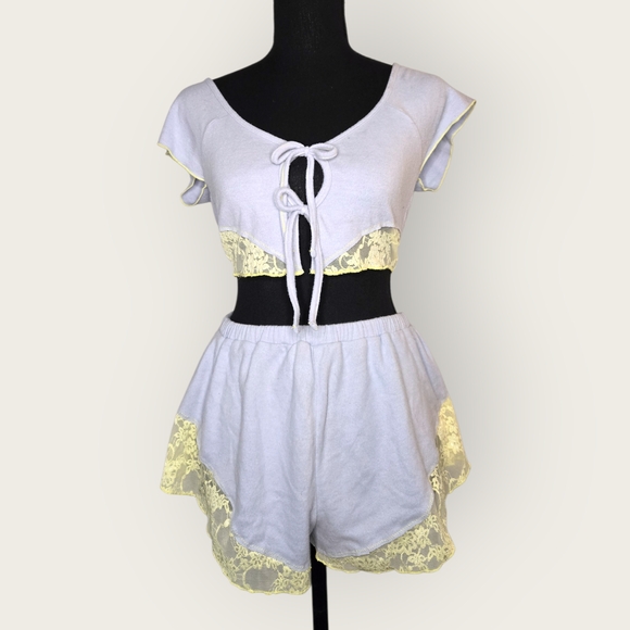 🩵💛Urban Outfitters Lace Trim Sleepwear Set - Blue and Yellow 🩵💛 - Picture 3 of 8